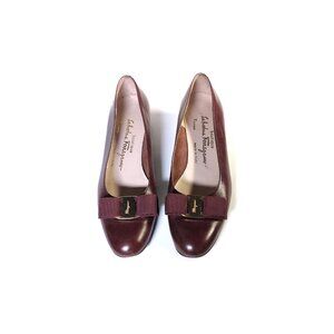 VTG Salvatore Ferragamo Boutique Vara Bow Low Pumps Bordeaux Womens Size 7